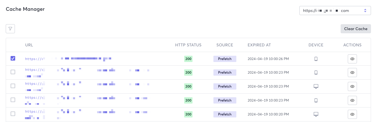 Prerendering Cache Manager Tab